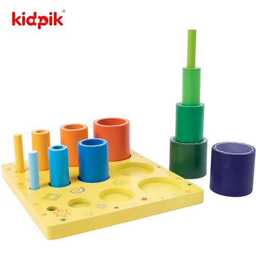 Wooden toy cylinder children's thinking training wooden toy size stacking early education puzzle toy mathematics 
