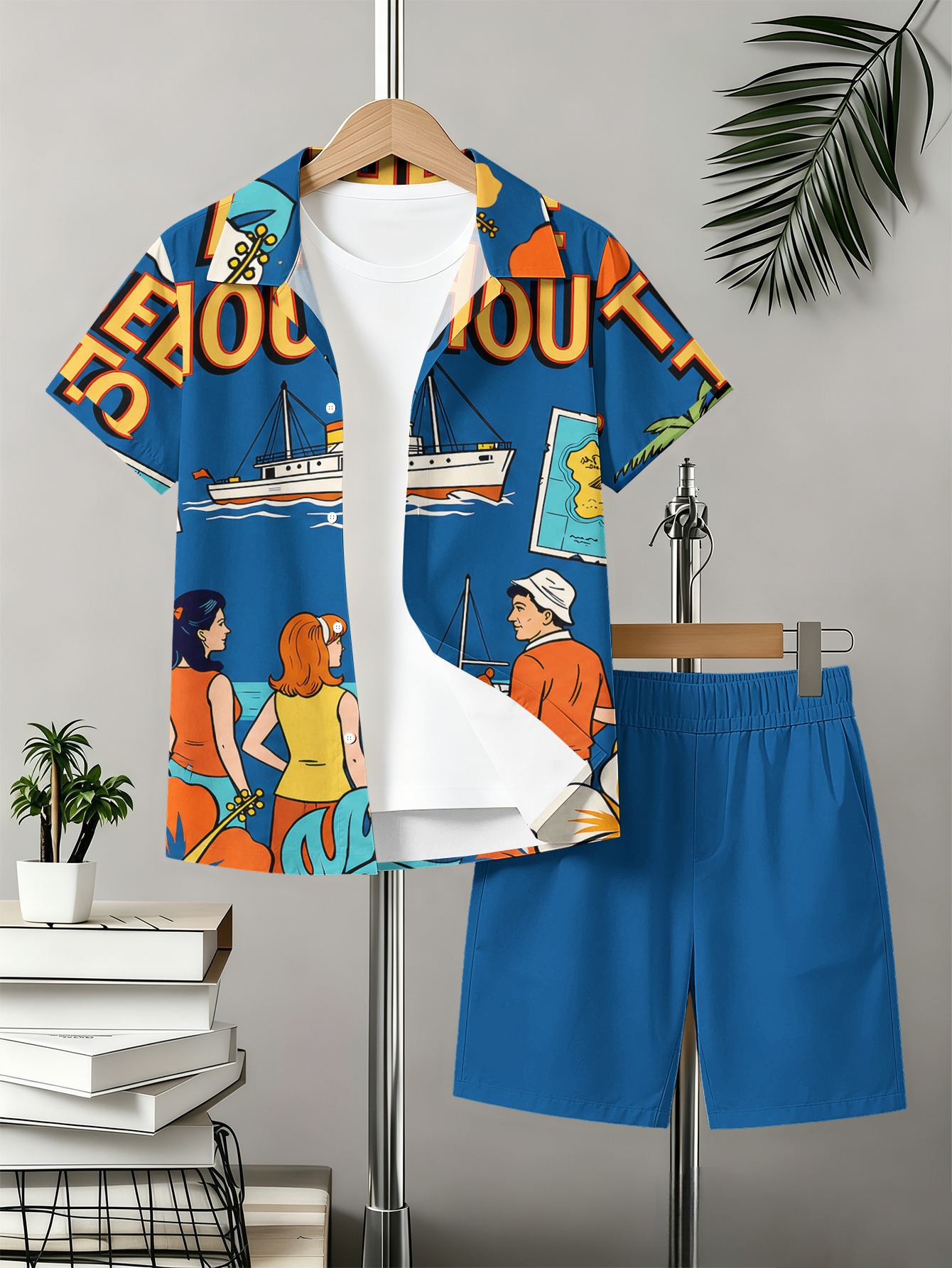 Boys Patterned 3d Printed Shirt And Shorts Summer Set_voghion.com