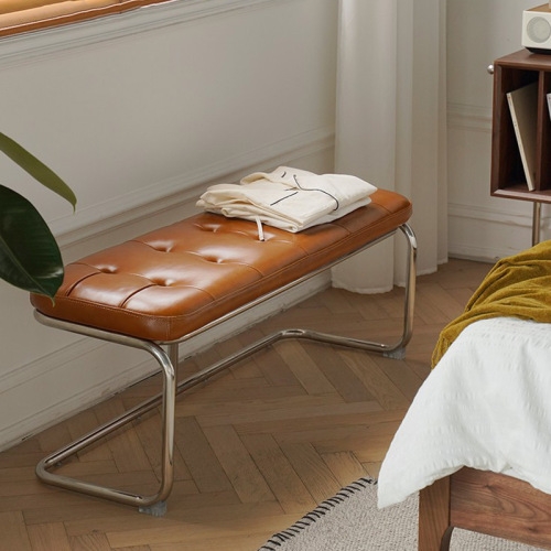 Stainless steel shoe-changing stool, household cloakroom low stool, simple retro bedside footstool, entry hall stool, long dining chair