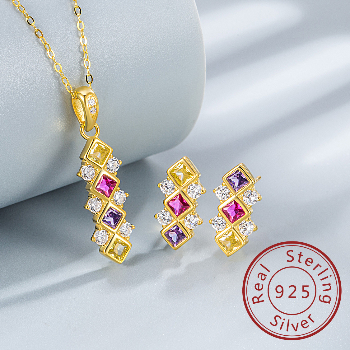 2g Weight Jewelry Set Classification Earrings + Necklace Quantity Weekend, Daily Occasion 925 Sterling Silver Material Geometric Pattern Women's Gender Simple Style, Classic Style Style 925 Sterling Silver Jewelry Suit Exquisite Diamond-Shaped Light Luxury Necklace Earrings Jewelry Set 无
