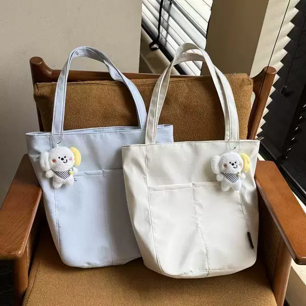 High-Appearance Value Japanese-Style Minimalist Canvas Bag, Casual Large-Capacity Tote Bag, Student Commuter Bucket Bag, Shoulder Bag