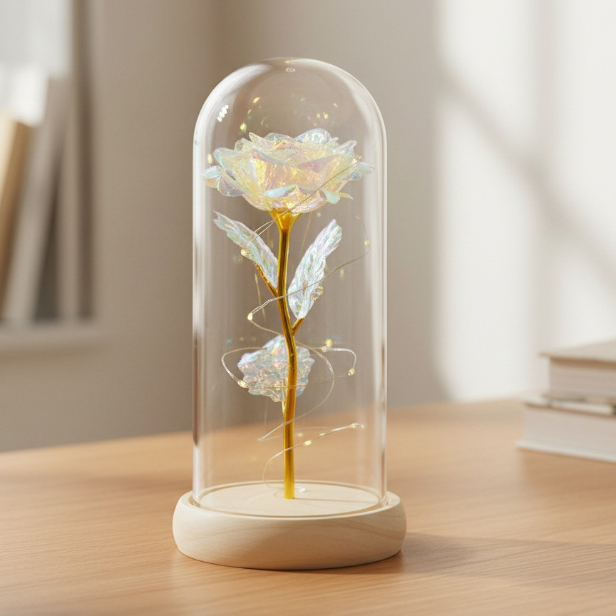 Rosas transfronterizas inmortales flores cubierta de vidrio decoración pareja regalos de día de San Valentín Día de la Madre ideas de cumpleaños 38 regalos pequeños