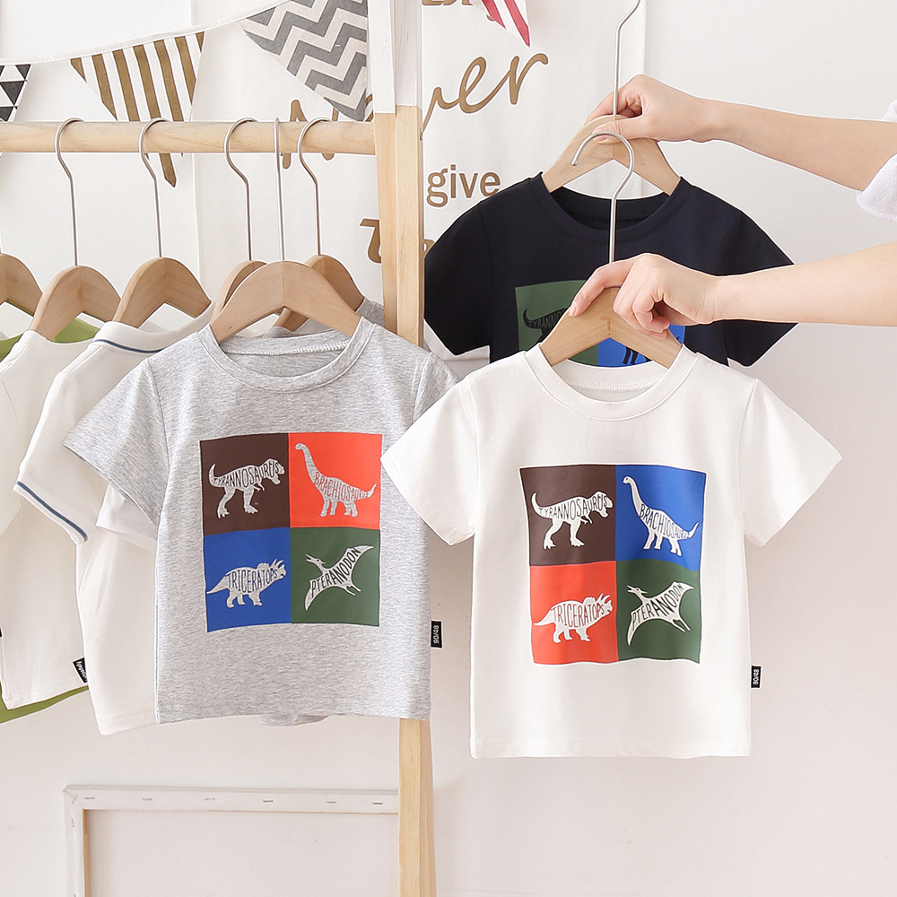 goods in stock KACADY summer Korean Edition Children Cartoon Children's clothing animal motion Short sleeved Lapel