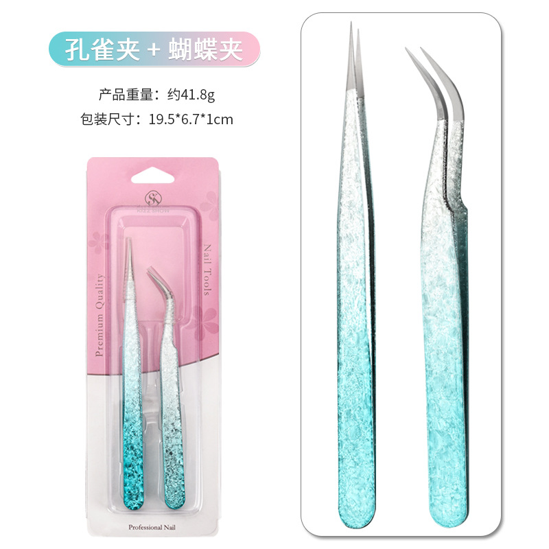 Joyería de uñas de precisión transfronteriza pinzas Flor de hielo galvanoplastia delfín Pluma de Oro Clip 2 unidades traje pinzas herramientas de uñas