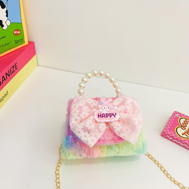 Niñas lindas bolsas de peluche arco iris 2025 exportaciones de comercio exterior de aire extranjero bolsa de tramo inclinada bolsa de princesa de perlas