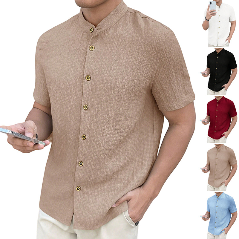 Nuevo transfronterizo Europa y América Amazon verano hombre camisa de cuello de manga corta camiseta casual ligera camiseta cardigan hombre