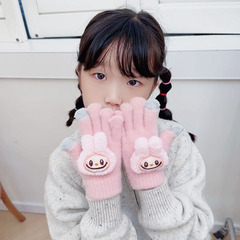 秋と冬の子供用手袋かわいいラブブー男の子と女の子のための厚く暖かい手袋ベビーフィンガーニット手袋