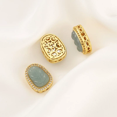 Zərgərlik ara hissələri | Barrel Beads, Spacer Beads, Pendant - 24-natural-blue-water-jadeite-leaf-spacer-bead-1612mm-hole-15mm-single-piece