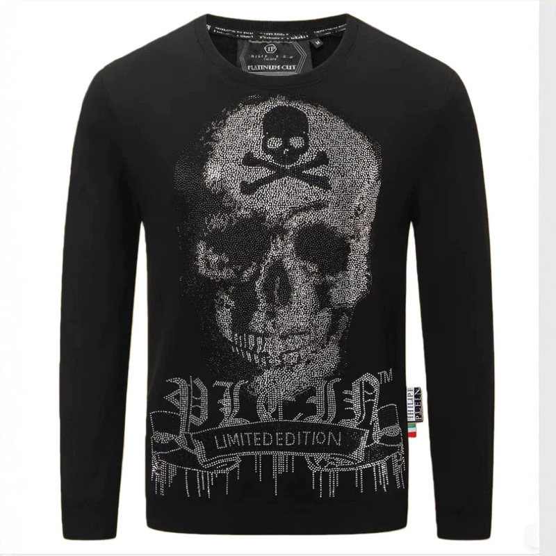 Philip Plante Autumn and Winter New Men's Sweatshirt European and American Street Fashion Rhinestone Skull Round Neck Casual Sweatshirt Trendy Men's Wear Philip Plante Autumn and Winter New Men's Sweatshirt European and American Street Fashion Rhinestone Skull Round Neck Casual Sweatshirt Trendy Men's Wear