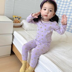 春秋2025新款德绒保暖女童碎花家居服长袖长裤套装睡衣秋裤两件套