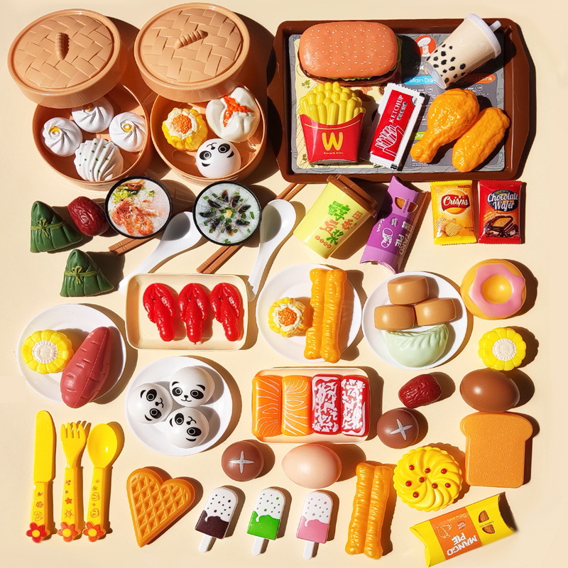 Fábrica al por mayor chino y occidental comida cocina juguetes simulación alimentos juguetes vapor hamburguesa pizza niños jugar casa traje