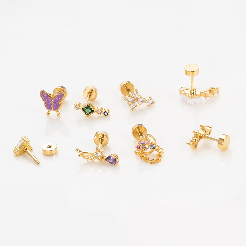 Women'S Gender 1 Piece 316L Stainless Steel  Copper Artificial Pearls Zircon Ear Cartilage Rings & Studs Star Heart Shape Butterfly Waterproof Non Tarnish Surgical Steel