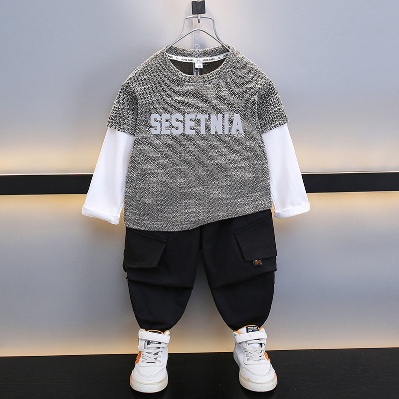 6136 Traje de otoño para niños Estilo occidental 2024 Nueva ropa para niños Ropa deportiva de otoño Dos suéteres casuales para niños Tendencia