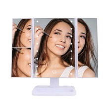 亚马逊三折叠贝壳10x放大带灯LED化妆镜可遮挡多功能化妆镜批发