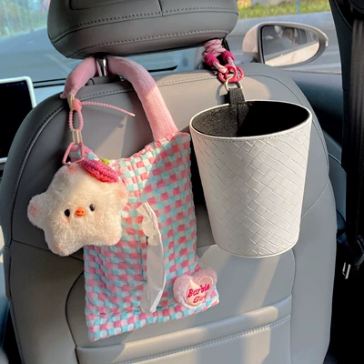 Car-mounted tissue box and trash bin 2-in-1 cute star pig storage hanging bag car seat back decoration tissue bag for women (Car tissue box/set) - beret-star-pigtissue-bag-1-solid-color-trash-bin
