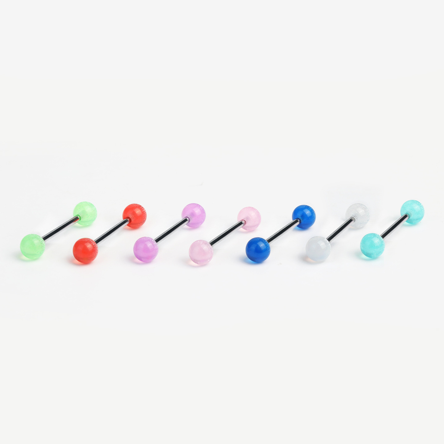 7-Color Polarized Cat Eye Gradient Tongue Piercing Fine Glitter Acrylic Titanium Steel External Thread Barbell detail image 9