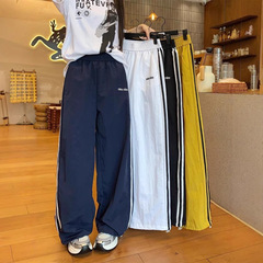 夏用の女性用アメリカンツーウェア速乾スポーツパンツ、薄手、ルーズ、スリム、カジュアルパンツ、サイドストライプ、ワイドレッグカーゴパンツ