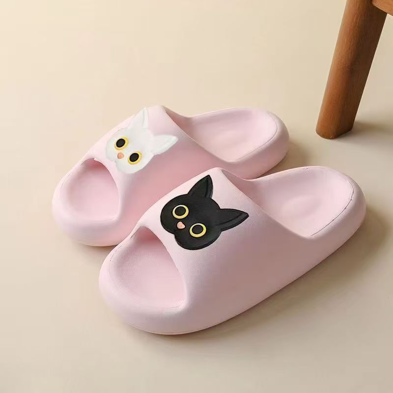 EVA 빵 슬리퍼 흑백 고양이-핑크