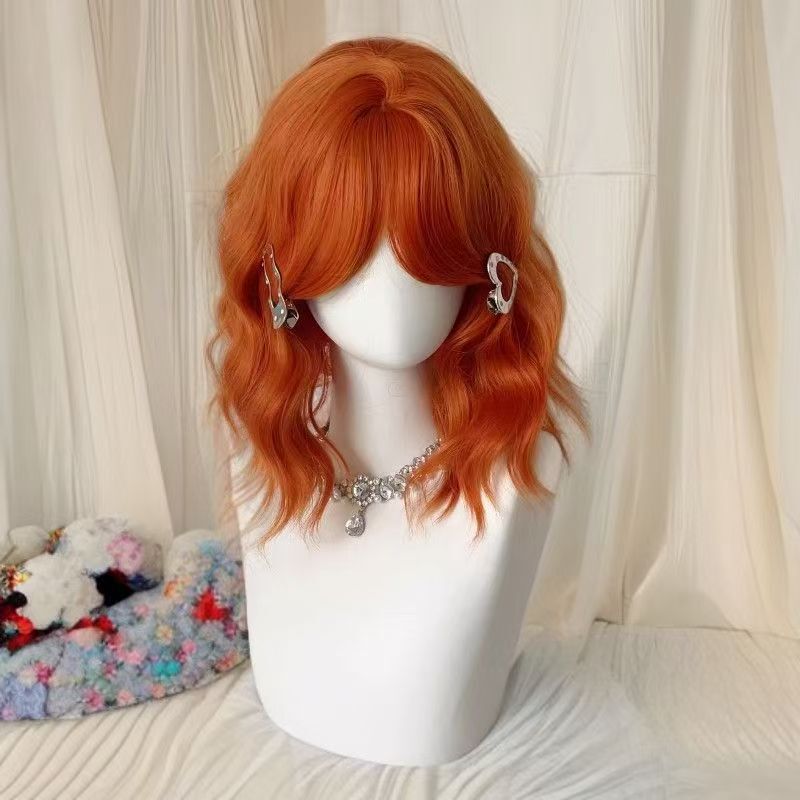 [Miss Orange] Wig Female Dirty Orange Short Curly Hair Yabi Water Ripple Ancient Y2K Full Cos Full Headgear