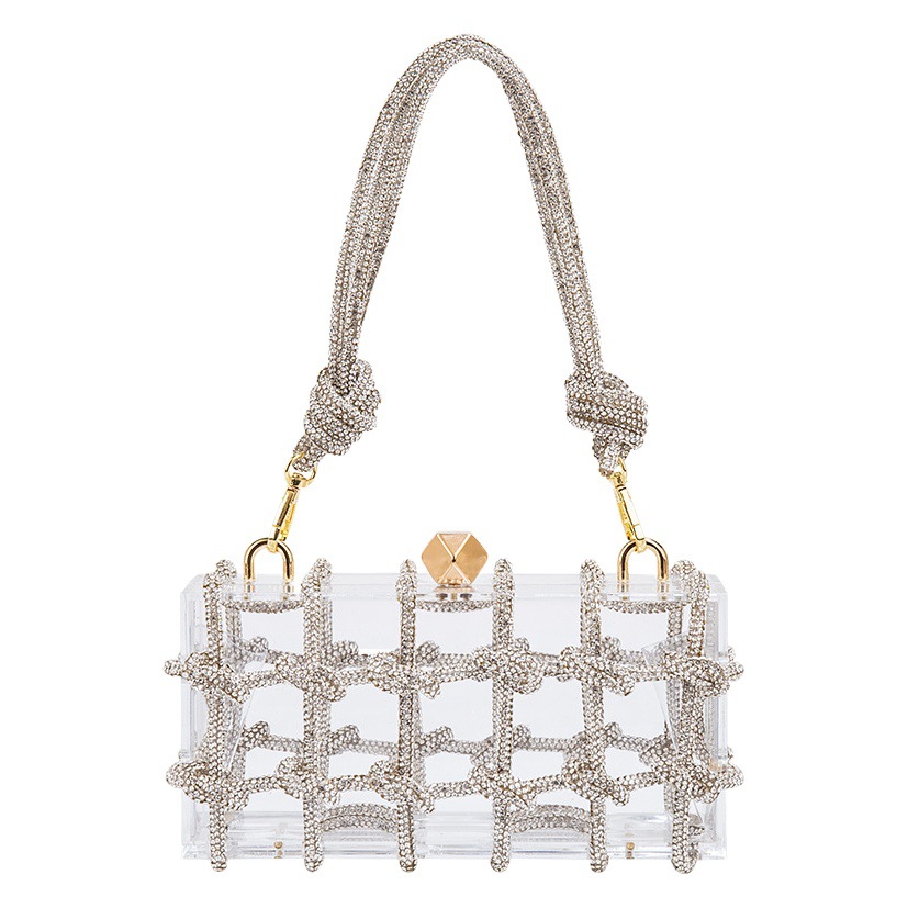 Comercio exterior transfronterizo al por mayor Alec caja de almacenamiento transparente banquete cuerda tejida a mano pequeña bolsa de bolso cuadrado axila