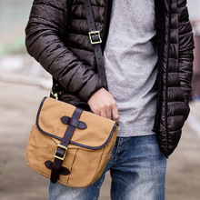 美式复古男士邮差包重磅油蜡防泼水帆布斜挎包植鞣头层牛皮单肩包