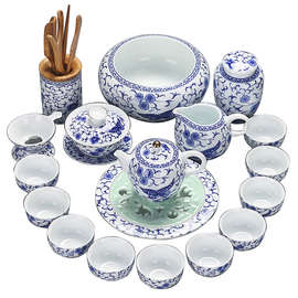家用白瓷茶杯2023新款手工描金壶盖碗整套青花瓷功夫陶瓷茶具套
