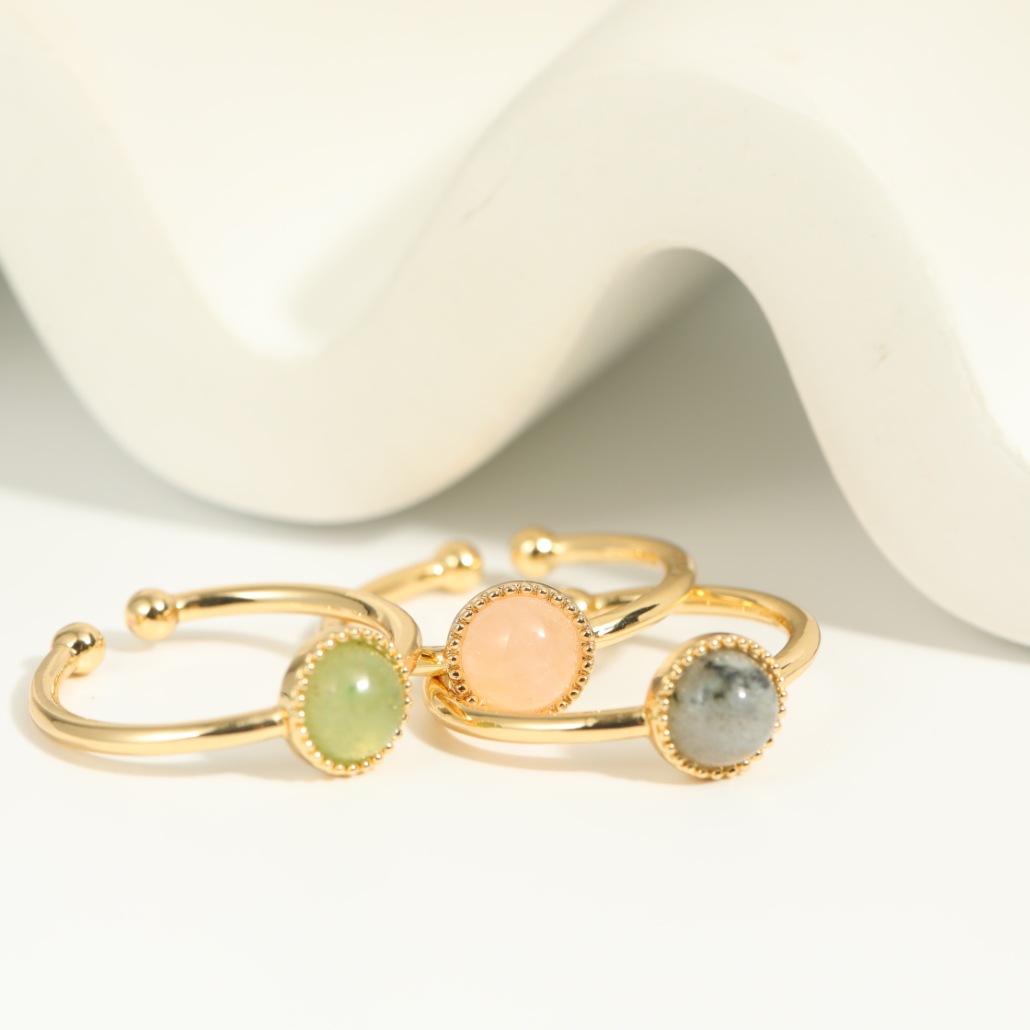 Fashion Colorful Natural Stone Adjustable Copper Open Ring