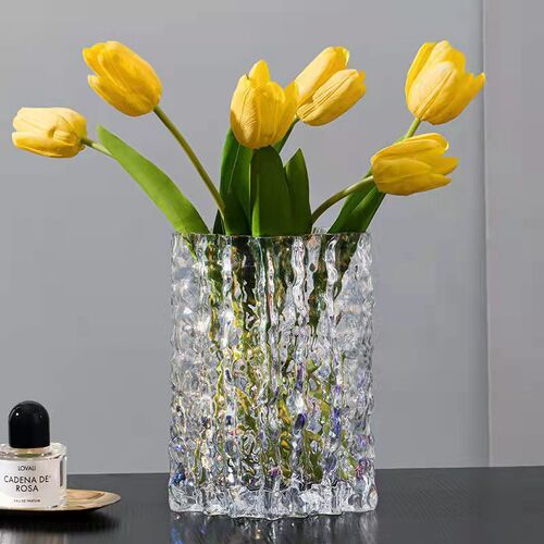 Ins Internet celebrity light luxury handmade transparent glass vase modern simple water-grown flower arrangement flowers living room decoration ornaments