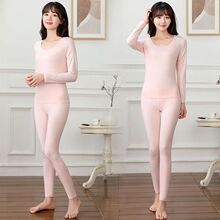 粉色女装打底衫舒肤绒套装女加绒纯色保暖秋衣秋裤紧身显瘦内搭秋