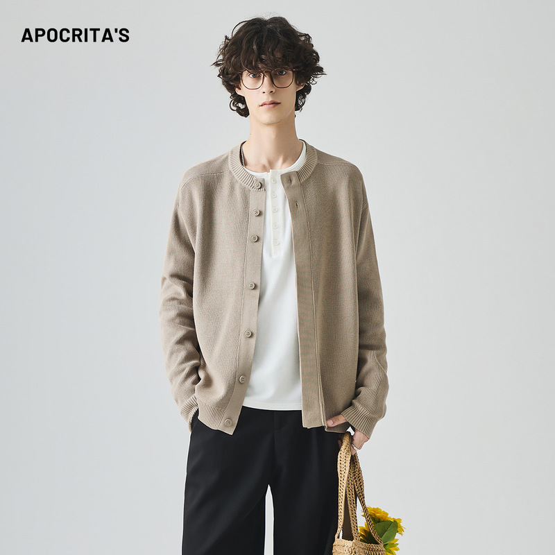 APO男装|跨境男士毛衣秋季宽松圆领老钱风松弛感针织开衫外套上衣|undefined