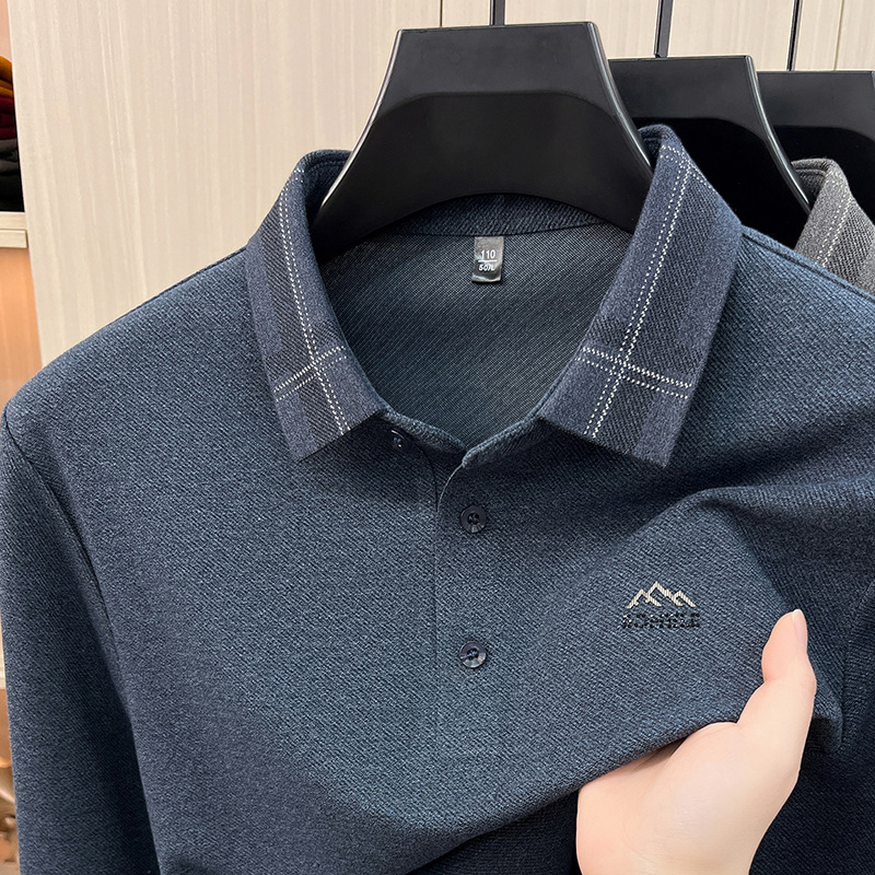Áo polo nam dài tay cổ bẻ phong cách trung niên — Màu xanh da trời