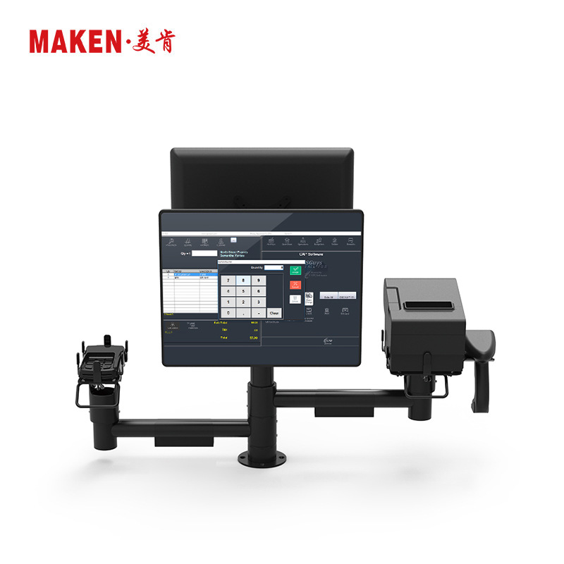 超市收银台POS显示器支架 美肯多功能立杆式自由组合收银机支架