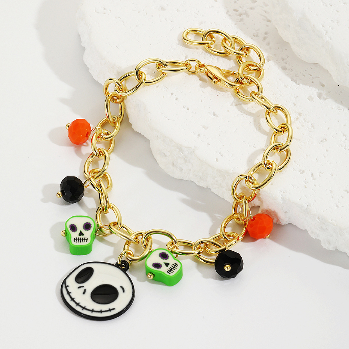 bracelet set hot selling rice beads orange pumpkin skull pendant Halloween bracelet_voghion.com