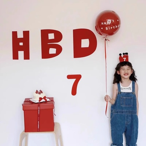 Instagram-style red HBD letter background wall for boys and girls, children's first birthday party decoration photo prop