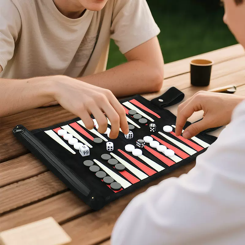 厂家直销亚马孙黑色便携式反绒皮西洋双陆棋棋盘套装策略游戏用具