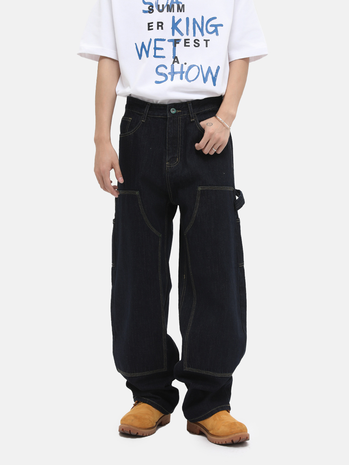 MTLCLOTHES Ropa de hombre | High Street cleanfit costura multibolsillo leñador jeans casual