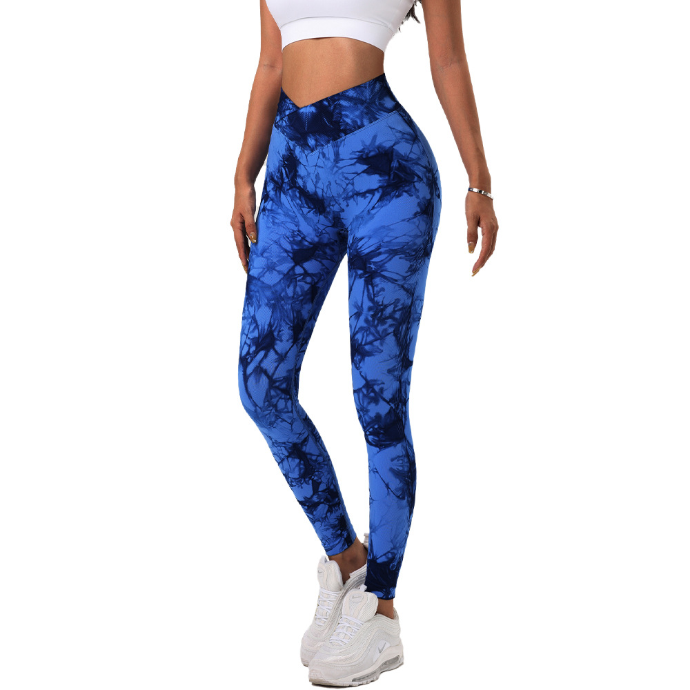 Nuevo europeo y americano sin costuras de cintura alta deportes Levantamiento de cadera de secado rápido pantalones de fitness apretados de las mujeres corriendo melocotón pantalones de yoga teñidos con lazo