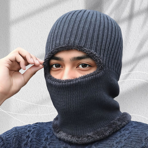 Winter face mask, thick outdoor warm cycling cap, windproof and cold-resistant, neck gaiter, knitted woolen hat, round top
