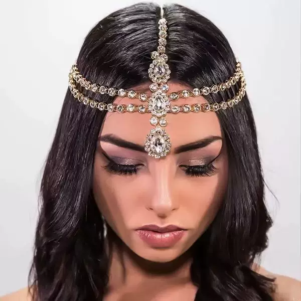 European and American Fashion Hair Accessories, Personalized Ethnic Style Rhinestone Hair Chain, Elegant Rhinestone Multi-Layer Forehead Chain Hair Chain