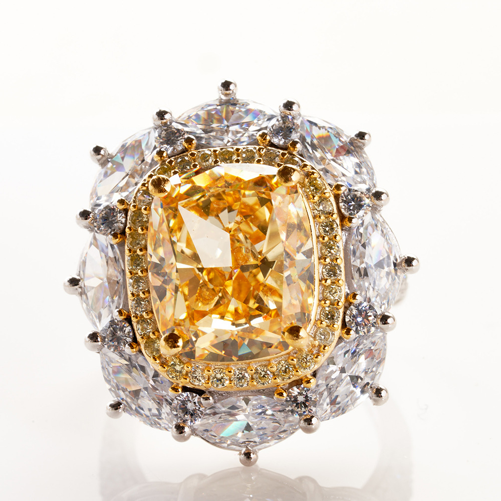 8 quilates de alto carbono diamante con incrustaciones de plata esterlina anillo 3EX corte Super Flash transfronterizo Venta caliente hembra Rosa anillo de diamantes