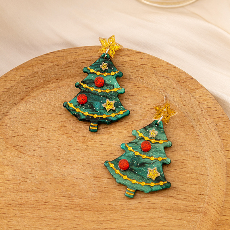 1 Pair Sweet Christmas Tree Plating Plastic Drop Earrings display picture 6