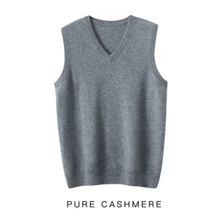 Cashmere Vest V-neck Solid Color Loose Sleeveless Sweater Men's Fashion Casual Vest 24 Autumn and Winter New