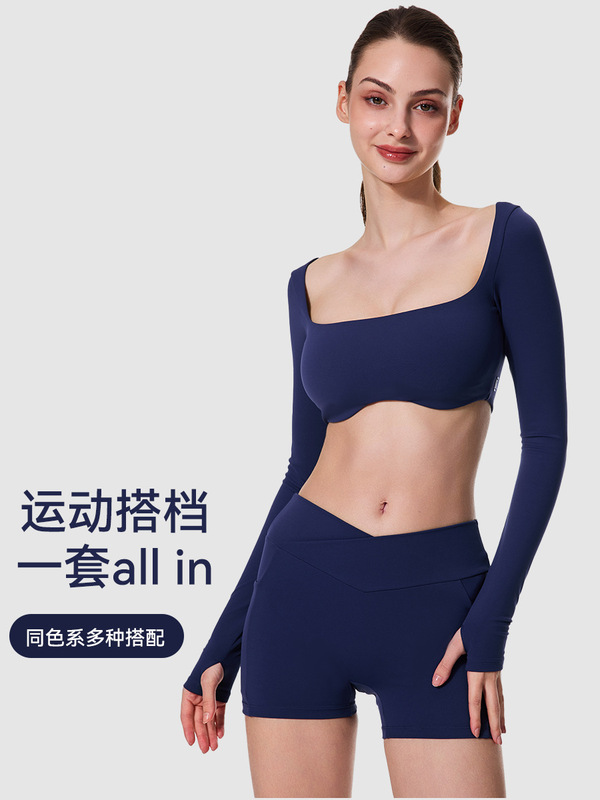 运动健身套装女休闲短袖瑜伽运动背心高腰提臀显瘦瑜伽交叉短裤|undefined