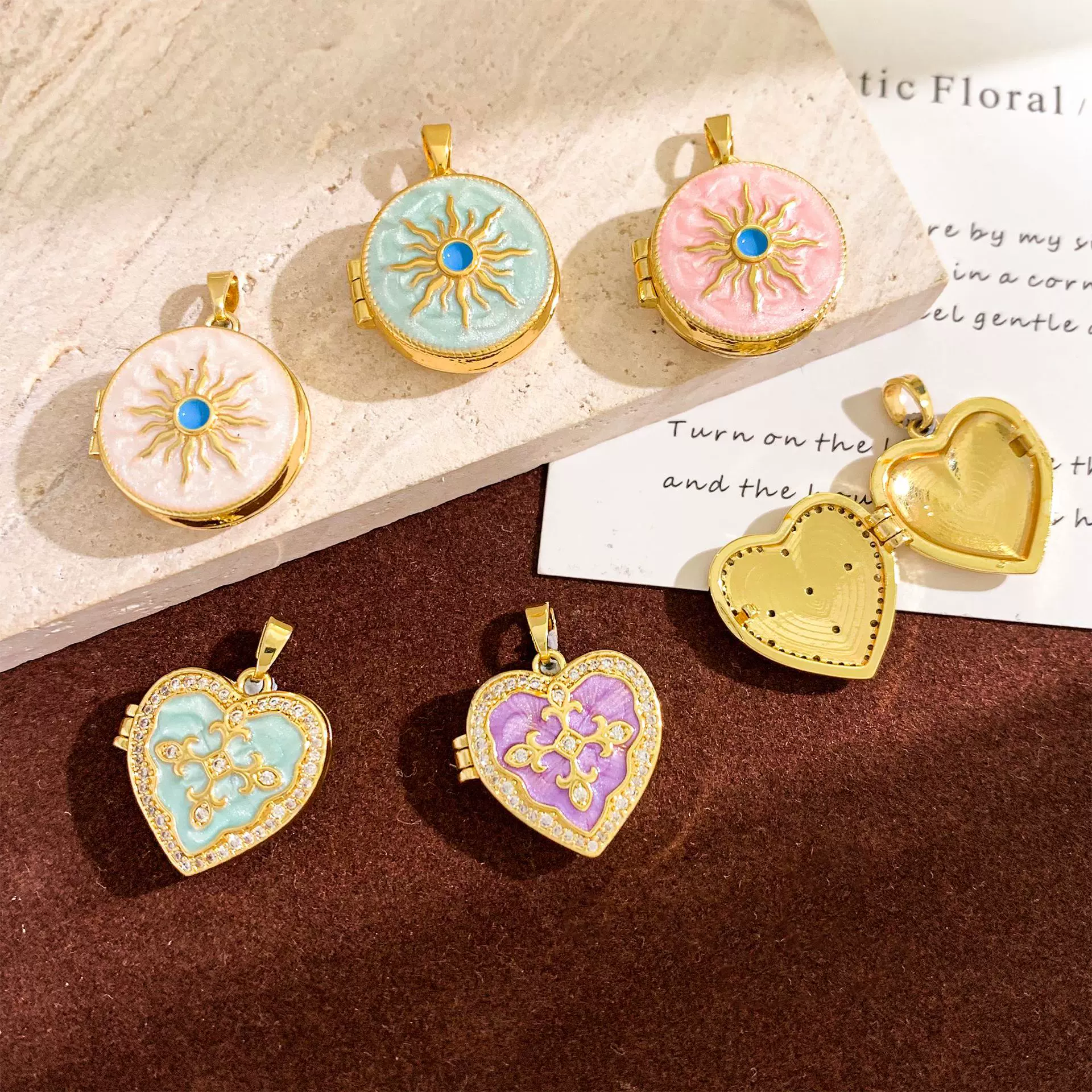 吊坠爱心日月开合相片夹项链吊坠简约高级感不掉色diy饰品配件女