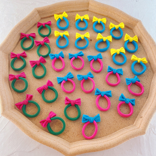 New children's hand-tied butterfly knot hair clip hair accessories, non-damaging, color-matched elastic bands, high elasticity seamless, girl's headband hair accessories