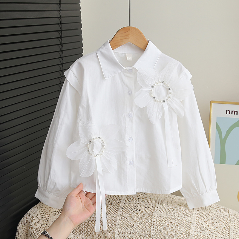 秋季衬衫女童白色纯棉儿童衬衣新款中小童上衣 girls shirt