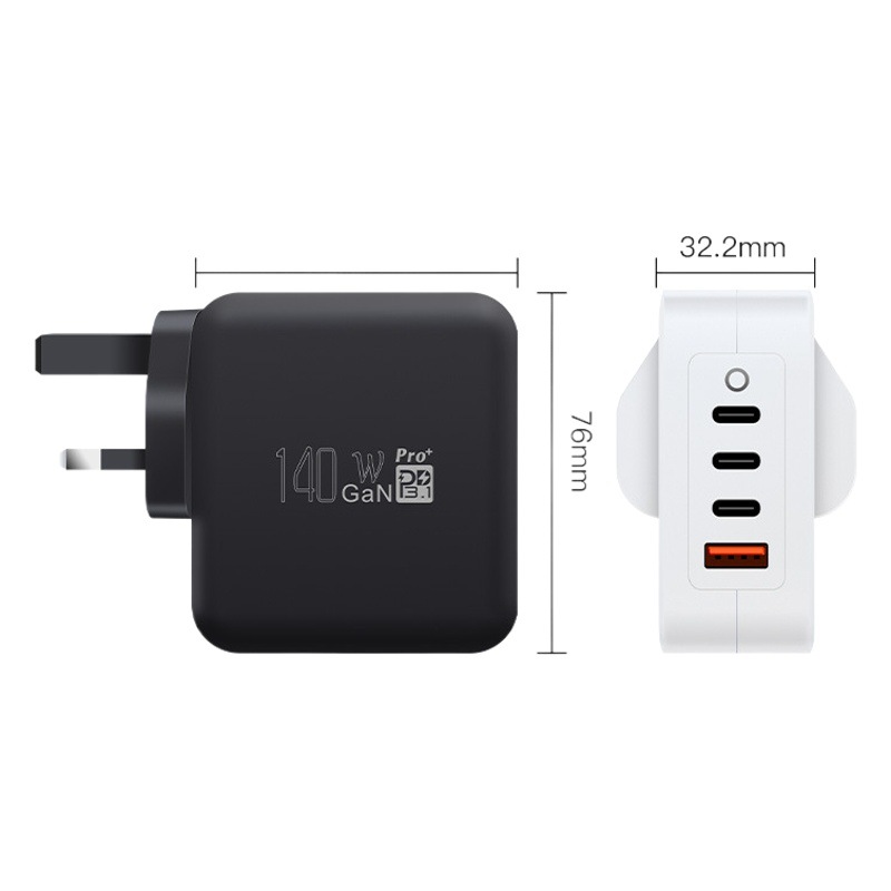 PD3.1 nitruro de galio 140W estándar británico 3C1A multi-protocolo de carga inteligente cabeza 28V5A plena potencia multi-Puerto cargador