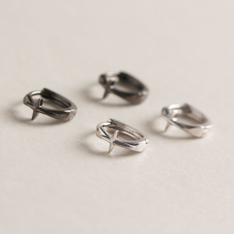 Yhe087 Personality Trendy Cross Silver Ear Clip Korean Version S925 Sterling Silver Minimalist Unisex Ear Clip Earrings