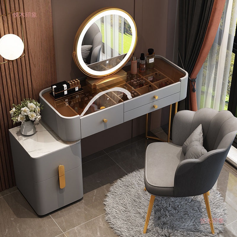 Solid Wood Dressing Table, Light Luxury Small Apartment Dressing Cabinet, Simple Bedroom Dressing Table, Multi-Functional Bedside Dressing Table Mirror