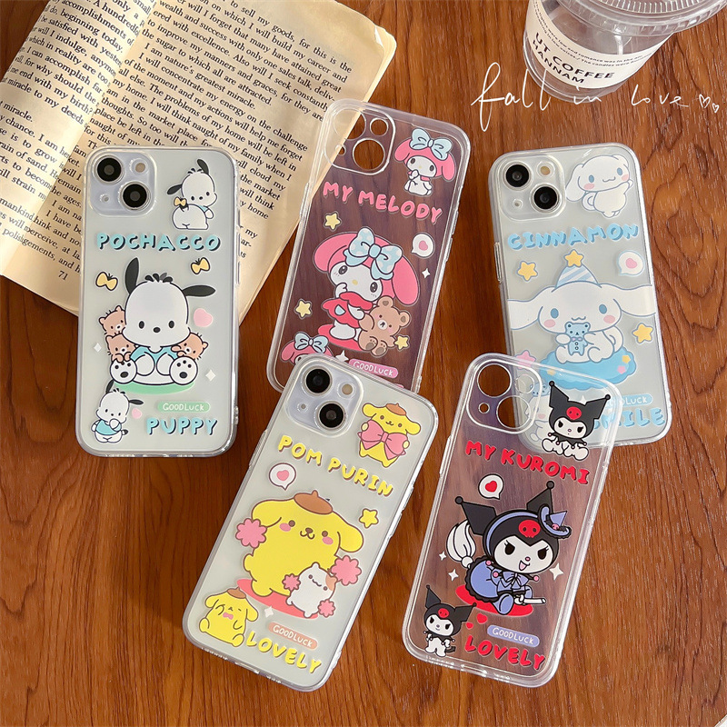 Sanrio pudding dog is suitable for Apple 15 mobile phone case x kulomi iPhone12/13 transparent fine hole 11 drop-proof Sanrio pudding dog is suitable for Apple 15 mobile phone case x kulomi iPhone12/13 transparent fine hole 11 drop-proof